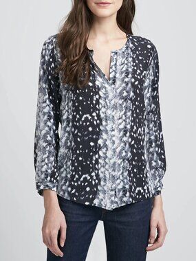 JOIE 100% Silk Snow Owl Animal Print 3/4 Sleeve Blouse Size M